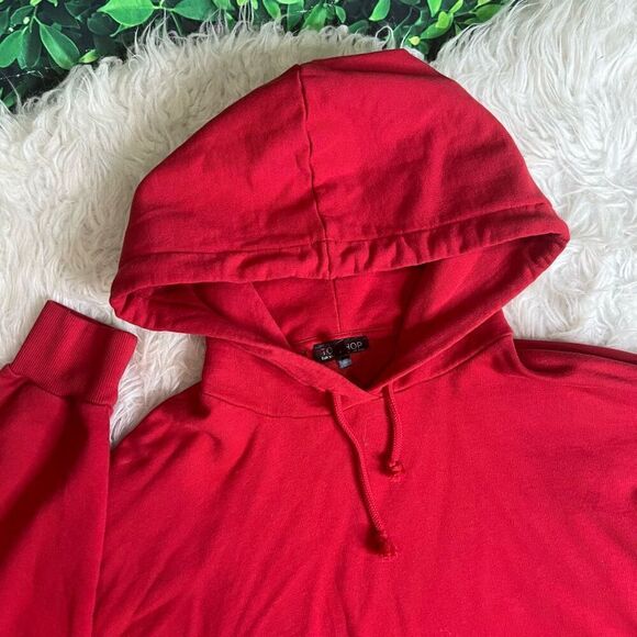 TopShop red oversized long sleeves hoodie sweater - Picture 2 of 10